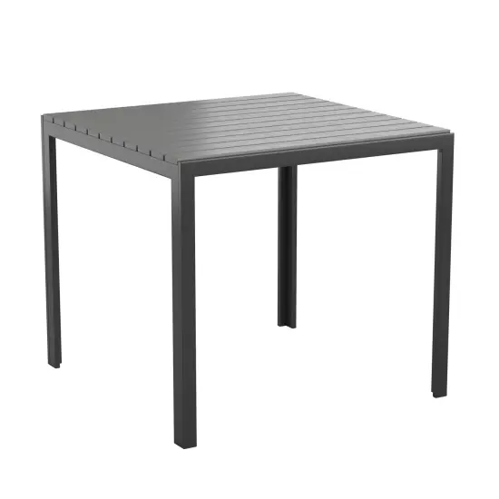 Merrick Lane Tristan All-Weather Indoor/Outdoor Square Patio Dining Table for 4 with Steel Frame and Poly Resin Slatted Top Black/Black {1}