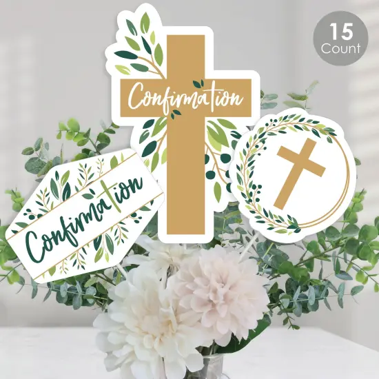 Big Dot of Happiness Confirmation Elegant Cross - Religious Party Centerpiece Sticks - Table Toppers - Set of 15 {1}