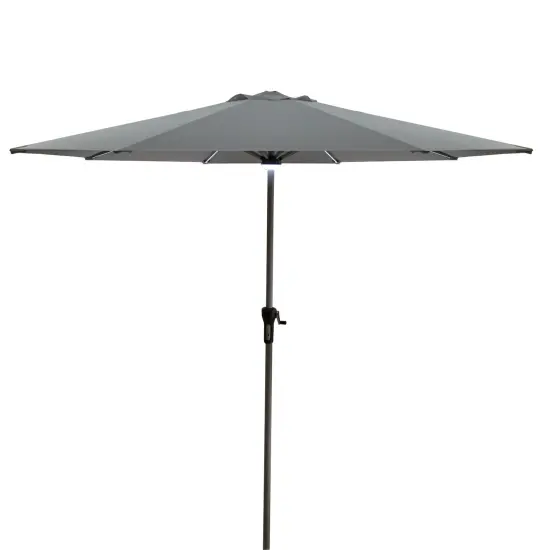 Northlight 9ft Solar Lighted Outdoor Patio Market Umbrella with Hand Crank and Tilt, Gray {1}