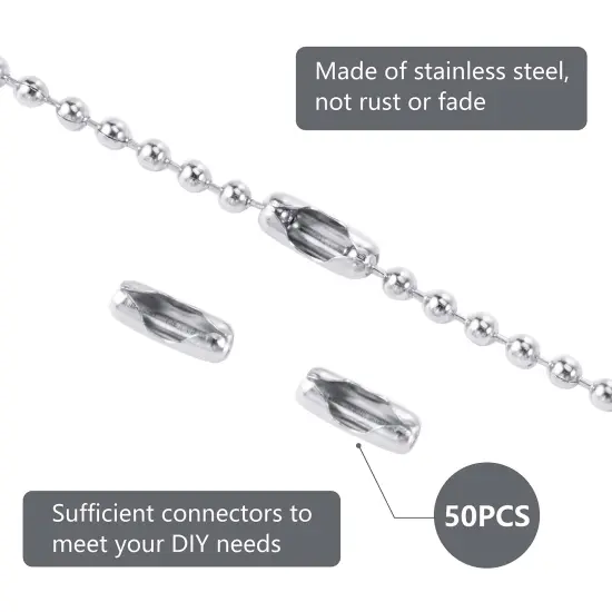 53 FT Ball Bead Chain, 1.5 mm Adjustable Pull Chain Beaded with 50 PCS Matching Connectors, Stainless Steel Bead Chain for Jewelry Making Necklace Keychain Dog Tag Chain {6}