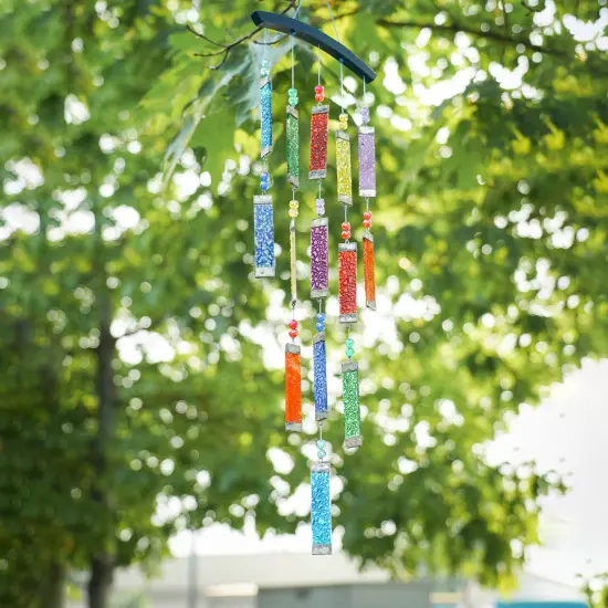 In the Breeze 7026 &mdash; Rainbow Textured Tiered Glass Mobile Wind Chime - Colorful Hanging Suncatcher - Hanging Glass Decoration {2}