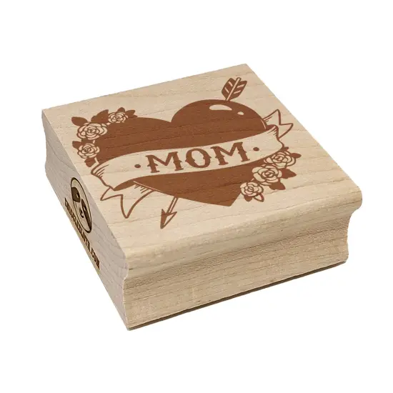 Mom Heart Tattoo with Flowers and Arrow Square Rubber Stamp for Stamping Crafting {2}
