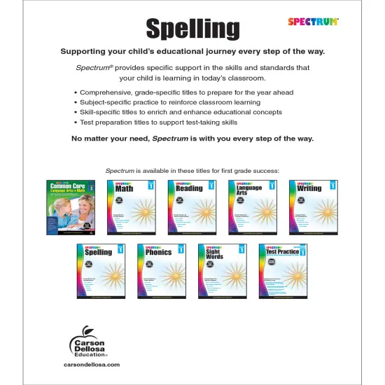 Spectrum Grade 1 Spelling Workbook, Sight Words, Dictionary Skills, Vowels, Alphabet Letter Recognition, Vocabulary, Grammar, and More, Language Arts Classroom or Homeschool Curriculum {2}