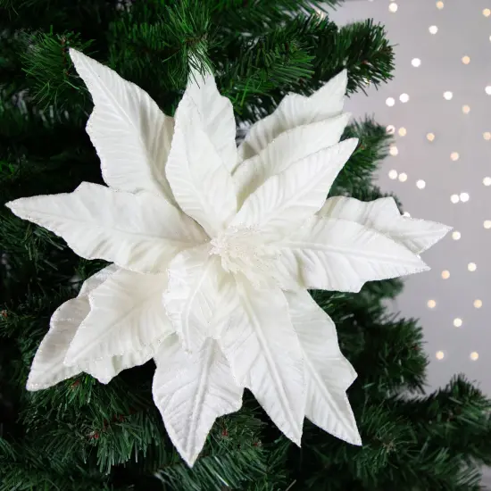 Northlight 24" Cream Glittered Poinsettia Christmas Stem Spray Ivory {3}