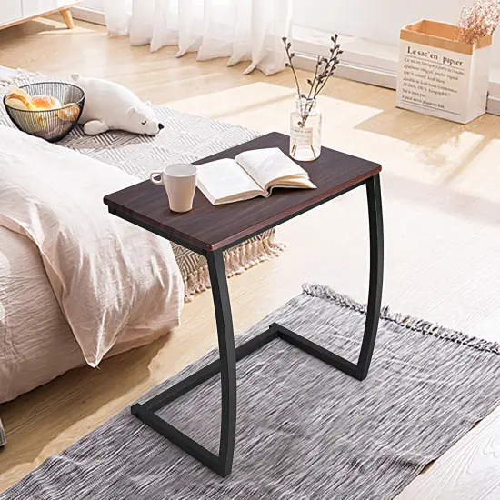 Costway Sofa Side End Table C-shaped Coffee Tray Laptop Snack Stand with Steel Frame {2}