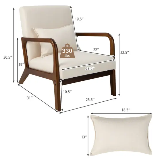 Modern Accent Chair with Rubber Wood Frame and Lumbar Pillow Beige {3}