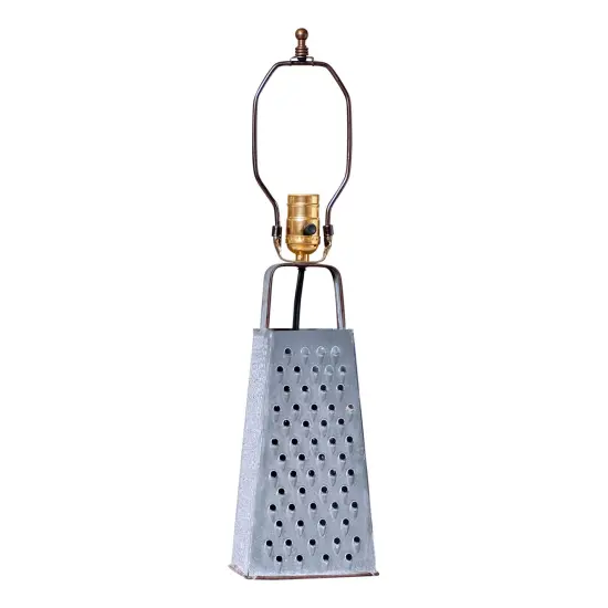 Irvins Country Tinware Cheese Grater Lamp Base in Weathered Zinc Grey {1}