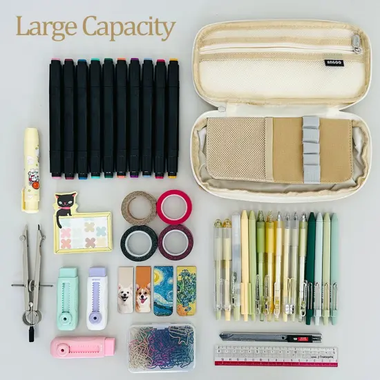 Wrapables Large Capacity Pencil Case, Expandable Pencil Pouch for Stationery Tools Khaki {6}