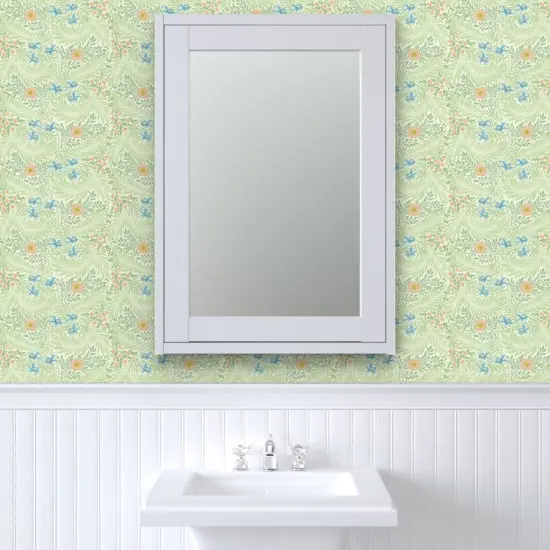 Pre-Pasted Wallpaper 2FT Wide William Morris Green Floral Botanical Mid Century William Morris Custom Pre-pasted Wallpaper by Spoonflower {6}