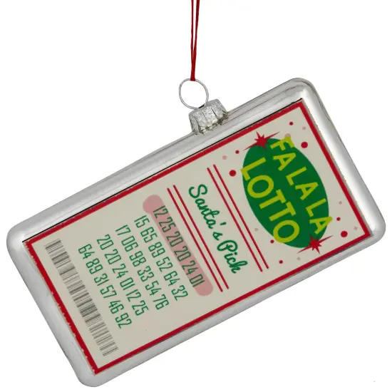 Northlight Glass "Fa La La Lotto Santa's Pick" Hanging Christmas Ornament - 4.25" - Silver {1}