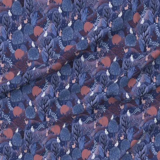 Various Fabrics by the Yard or Fat Quarter Dark Magical Forest Woodland Creatures Wild Animals Blue Pink White Whimsical Night Sky Custom Printed Fabric by Spoonflower {6}