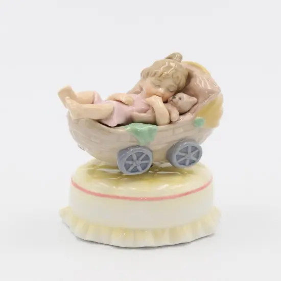 Ceramic Little Girl in Baby Stroller Music Box, Gift for New Mom, Nursery Room Decor, Home Decor, Baby Shower Gift {3}
