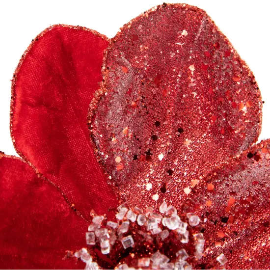 Northlight 18" Red Magnolia Glittered Christmas Stem Spray {6}