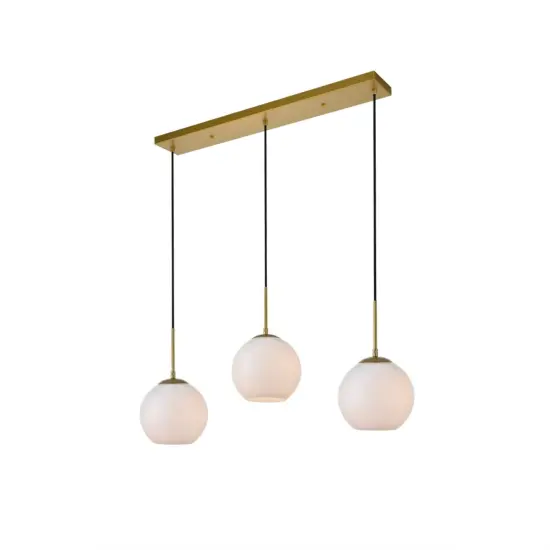 Baxter 3 Lights Brass Pendant With Frosted White Glass {3}