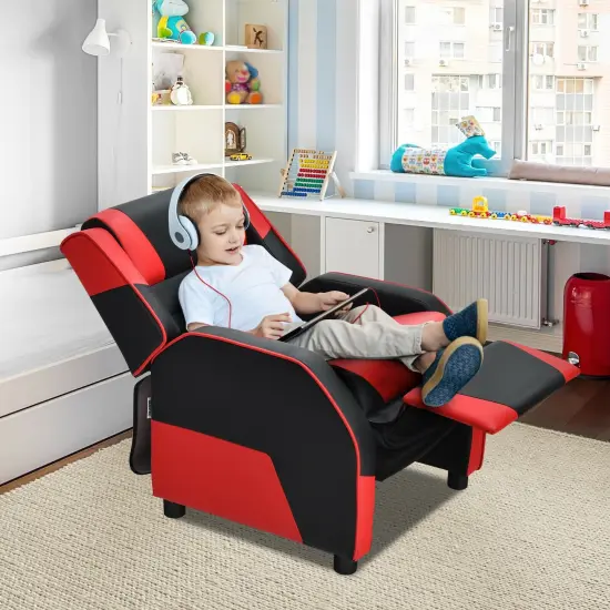 Kids Youth PU Leather Gaming Sofa Recliner with Headrest and Footrest Red {3}