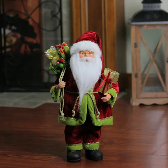 Northlight Grand Imperial Santa Claus with Gift Bag Christmas Figure - 16" - Red and Green {4}