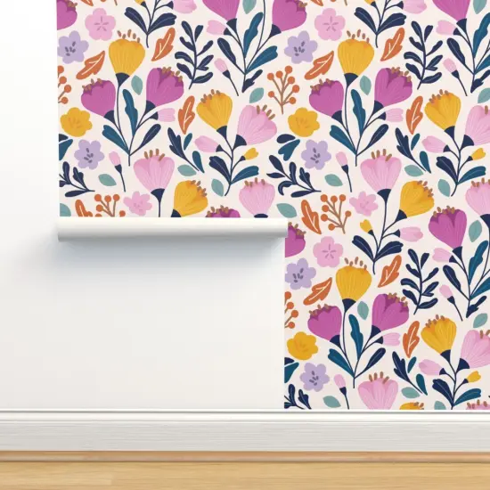 Peel & Stick Wallpaper 2FT Wide Crocus Bloom Whimsical Floral Modern Garden Botanical Purple Yellow Large Scale Custom Removable Wallpaper by Spoonflower {2}