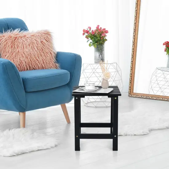 15 Inch Patio Square Wooden Slat End Side Coffee Table for Garden White {7}