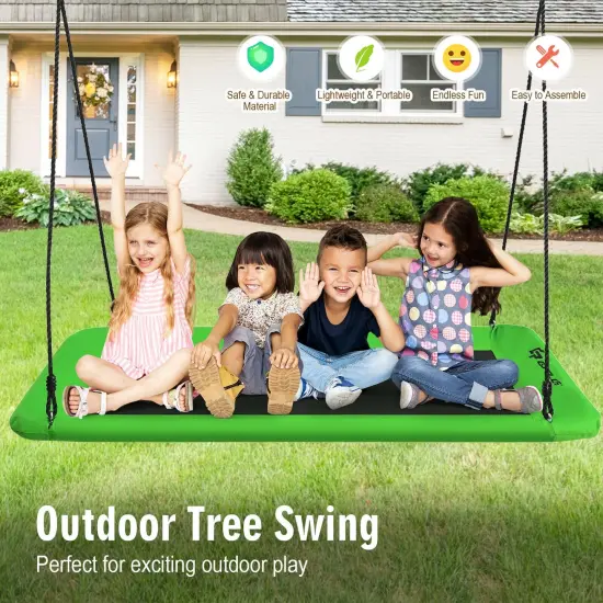 60 Inch Tree Swing with Strong Steel Frame and Oxford Cloth Seat for Garden Yard and Family Fun Green {2}