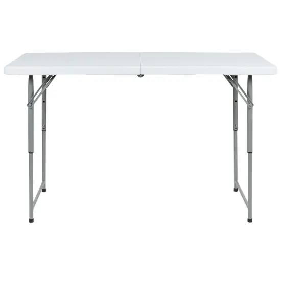 Emma and Oliver Height Adjustable Bi-Fold Plastic Folding Table with Carrying Handle Granite White {5}