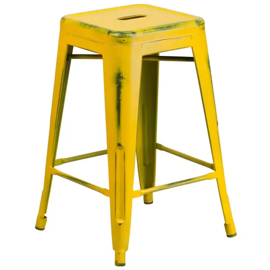 Merrick Lane Elba Series Metal Stool with Powder Coated Finish and Integrated Floor Glides White {6}