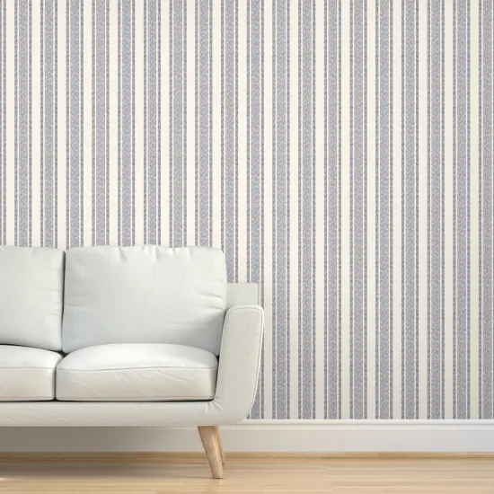 Pre-Pasted Wallpaper 2FT Wide Country Stripe Coastal Rustic Farmhouse Nautical Blue Cream Vertical Line Large Scale Custom Pre-pasted Wallpaper by Spoonflower {5}
