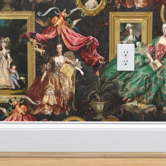 Peel & Stick Wallpaper 2FT Wide Green French Toile Rococo Queen Baroque Frames Museum History Large Scale Portraiture Neoclassical Custom Removable Wallpaper by Spoonflower {4}
