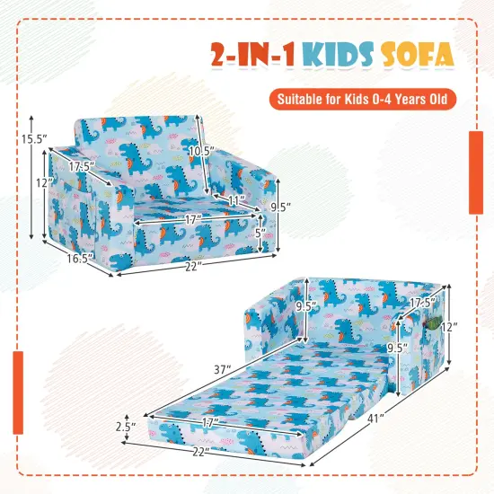 2-in-1 Convertible Kids Sofa with Velvet Fabric Light Blue {4}
