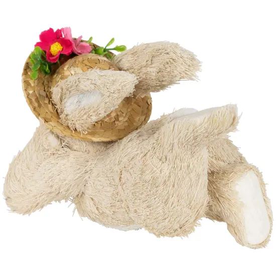 Northlight Rabbit with Floral Straw Hat Easter Figurine - 8.75" - Beige {6}