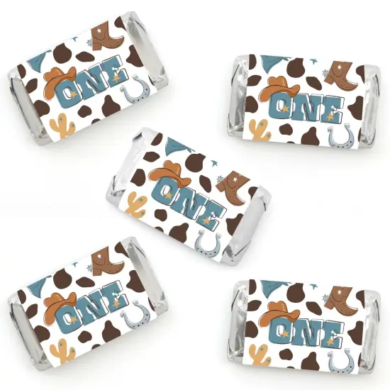Big Dot of Happiness My First Rodeo - Mini Candy Bar Wrapper Stickers - Little Cowboy 1st Birthday Party Small Favors - 40 Count {1}