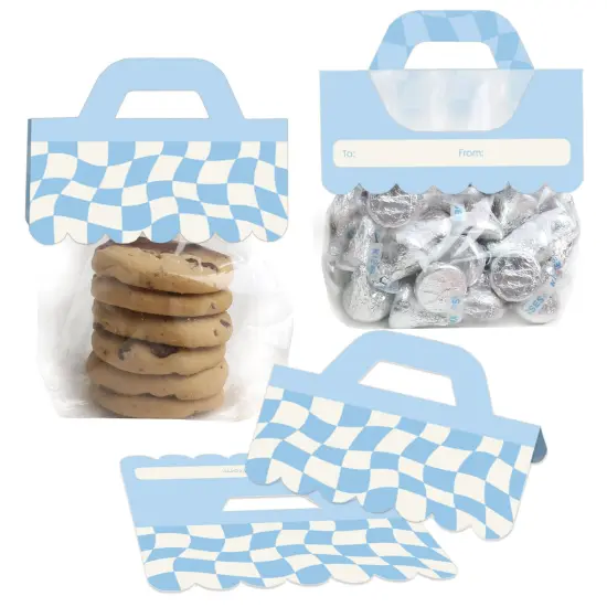 Big Dot of Happiness Blue Checkered Party - DIY Clear Goodie Favor Bag Labels - Candy Bags with Toppers - Set of 24 {1}