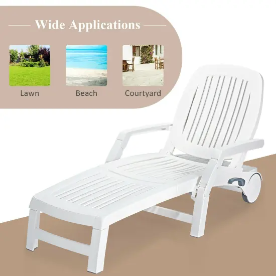 Costway Patio Lounge Chair Chaise Adjustable Recliner Weather Resistant Wheels {5}
