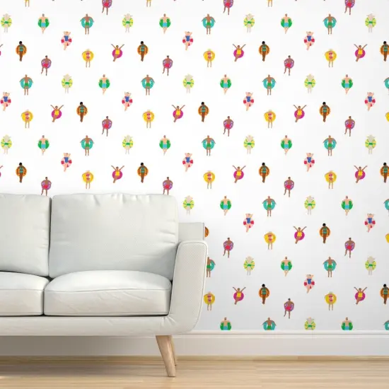 Peel & Stick Wallpaper 2FT Wide Multicolor Ocean Swim Pool Swimmers Bathing Suit Vacation Diverse House Custom Removable Wallpaper by Spoonflower {5}