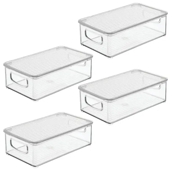 mDesign Plastic Office Storage Bin Box with Lid and Handles, 4 Pack {4}