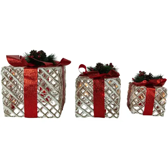 Northlight Set of 3 Lighted White Rope Gift Box Christmas Decorations 9.75" {5}