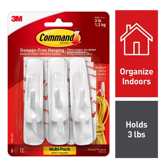 Command&trade; Medium Utility Hooks Multi-Pack, 6 Per Pack, 3 Packs {6}