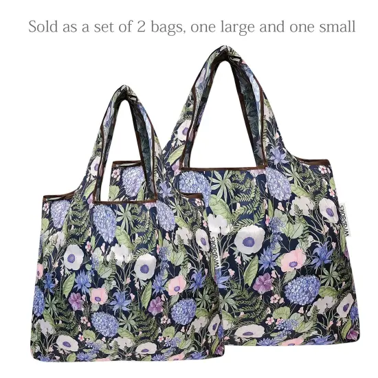 Wrapables Large & Small Foldable Tote Nylon Reusable Grocery Bags, Set of 2 Lavender Bouquet {3}
