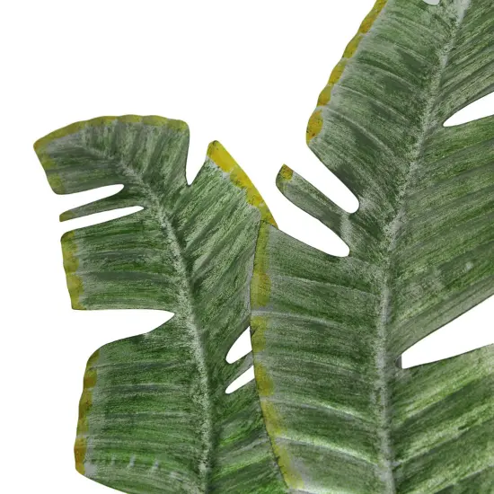 27 Inch Metal Tropical Leaf Wall Hanging Sculpture Coastal Plant Art Home Decor {4}