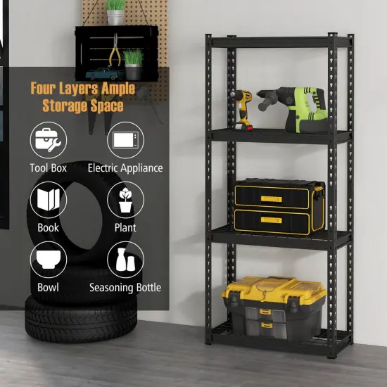 Costway 1/2/3/4 PCS 4-Tier Metal Shelving Unit Heavy Duty Wire Storage Rack with Anti-slip Foot Pads Black {6}