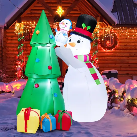 6 Feet Tall Inflatable Christmas Snowman and Tree Decoration Set with LED Lights {6}