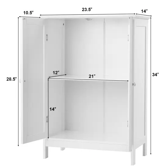 2-Door Freer-Standing Bathroom Storage Organizer Cabinet with Shelf Perfect for Living room or Bedroom White {4}