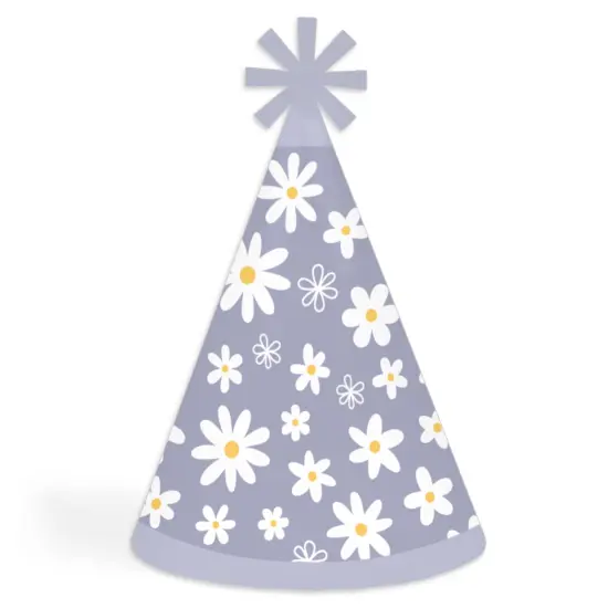 Big Dot of Happiness Purple Daisy Flowers - Cone Happy Birthday Party Hats for Kids and Adults - Set of 8 (Standard Size) {1}