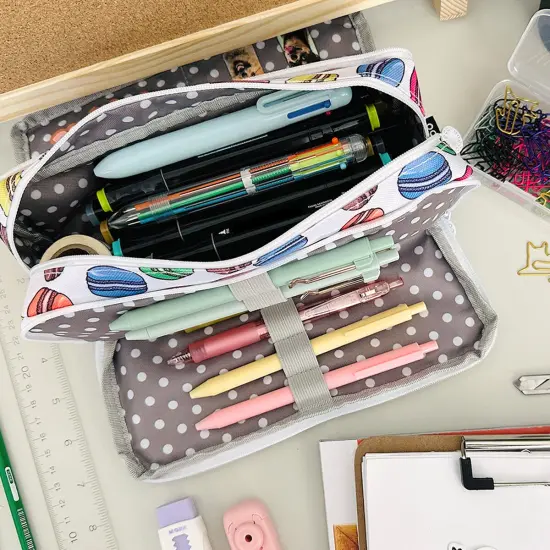 Wrapables Large Capacity Pencil Case, 3 Compartment Pencil Pouch for Stationery Pens Macarons {5}