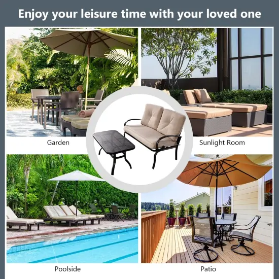 2 Pieces Patio Outdoor Cushioned Coffee Table Seat Beige {3}