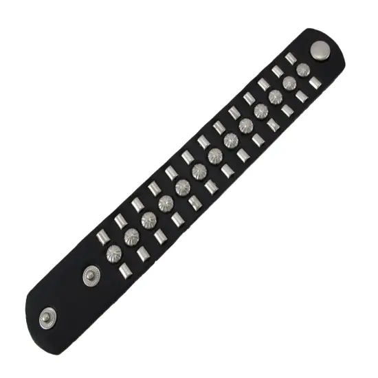 Black Vinyl Barrel Studded Wristband with Round Studs {5}