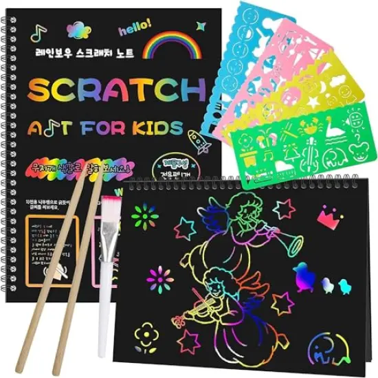 Scratch Paper Art Set for Kids, 2 Pack Scratch Off Art Notebook Crafts Valentines Day Gift for Kids Ages 3-12 Girls Boys Birthday Easter Christmas Party Games DIY Favor Activity {1}