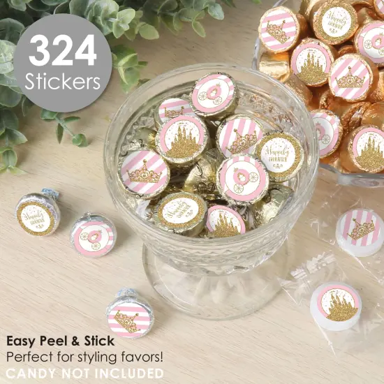 Big Dot of Happiness Little Princess Crown - Pink and Gold Baby Shower or Birthday Party Small Round Candy Stickers - Party Favor Labels - 324 Count {3}