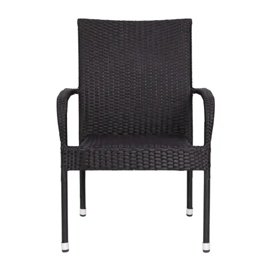 Emma and Oliver Sala Stacking All-Weather Wicker Wrapped Powder Coated Steel Patio Club Chairs for Indoor and Outdoor Use Espresso {8}