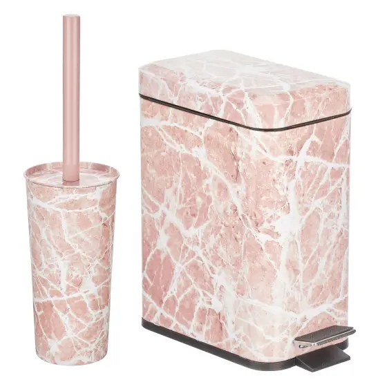 mDesign Metal Toilet Bowl Brush and Holder + Wastebasket - Set of 2 {4}