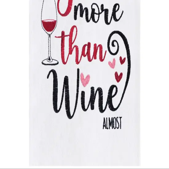 Love You More Than Wine Embroidered Cotton Flour Sack Kitchen Towel {4}